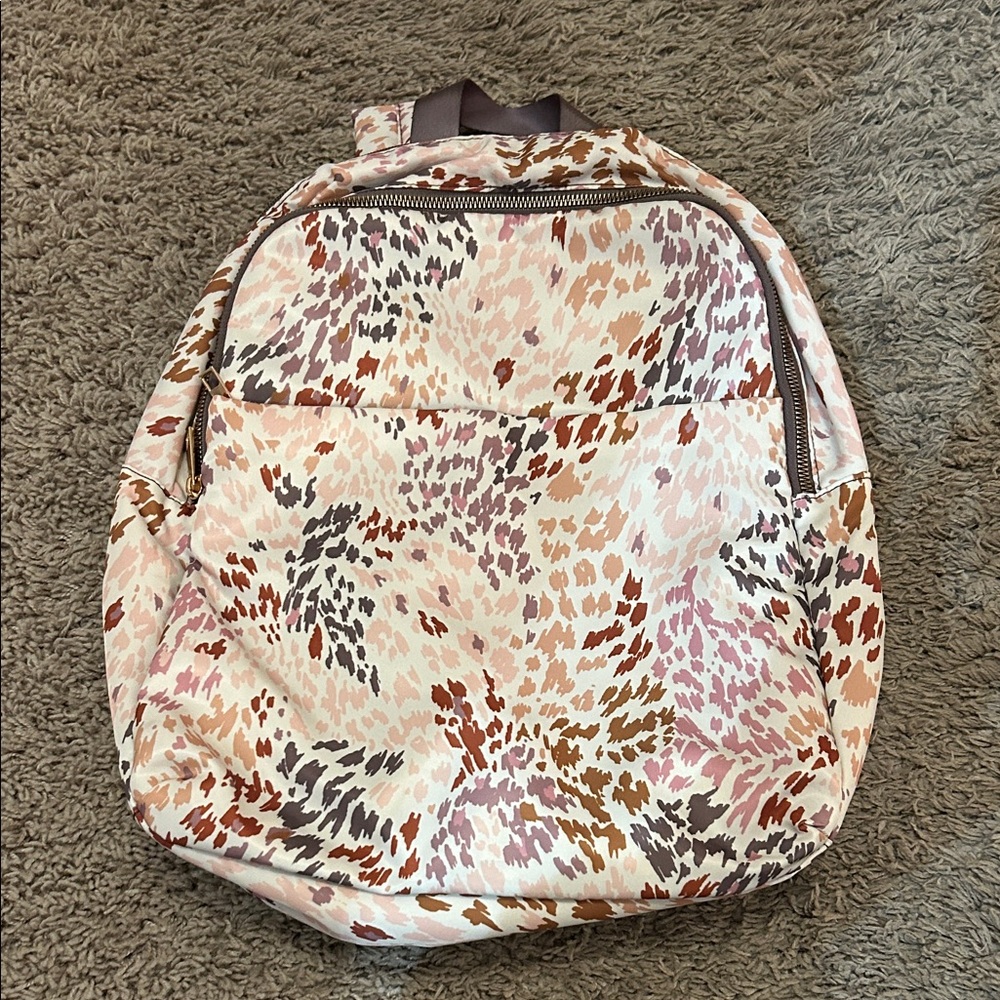 A New Day Abstract Patterned Backpack - Pink, Brown, Cream